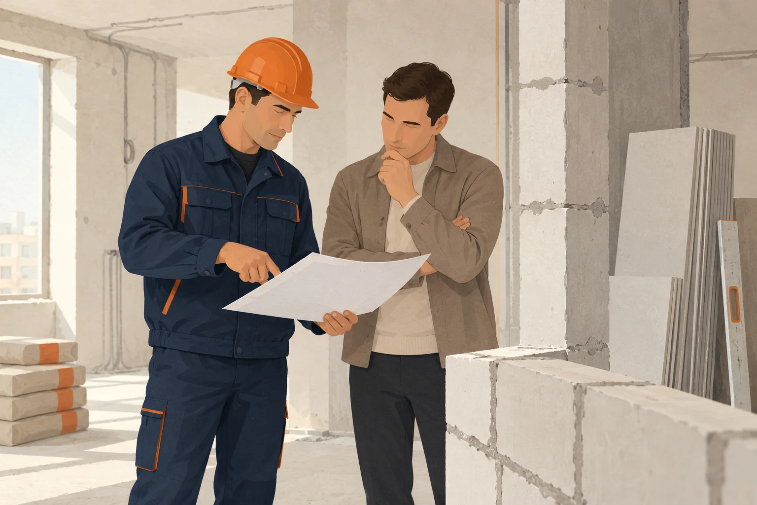 Обсуждение строительных работ на объекте
